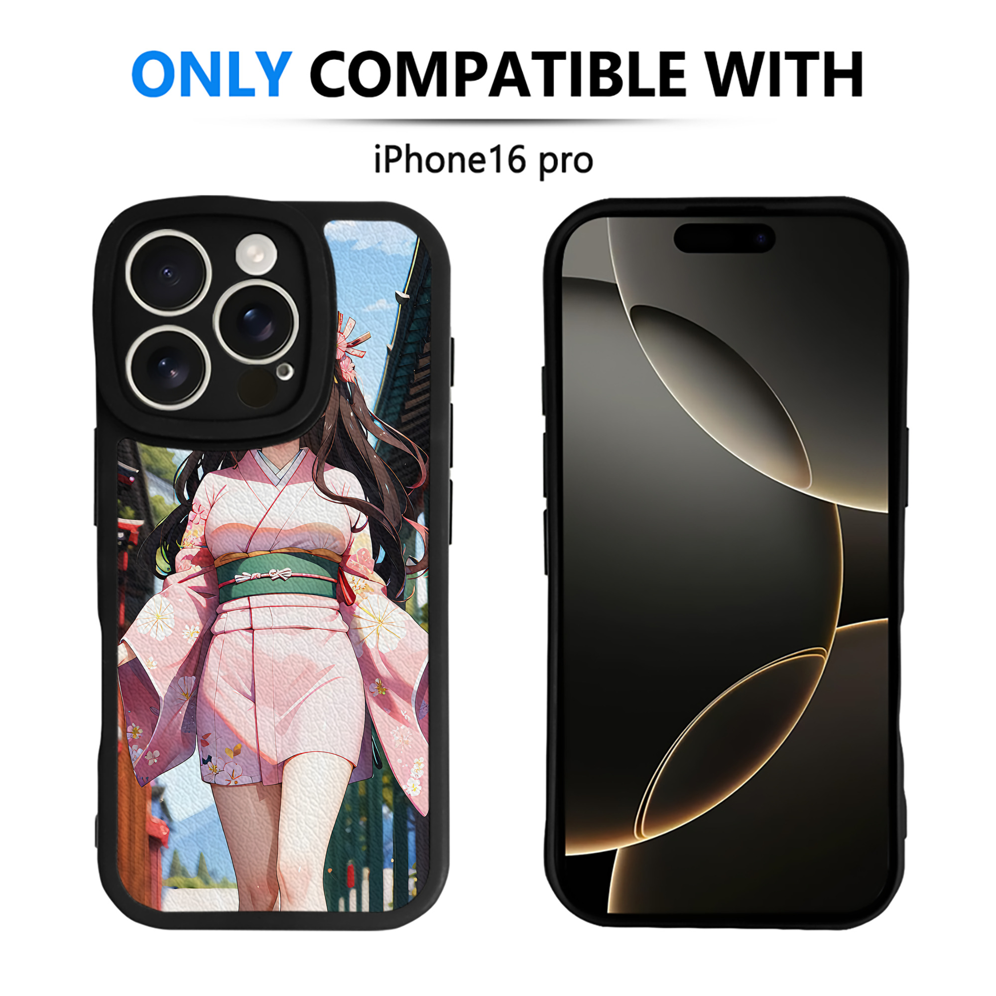 （画像用） 鬼滅の刃（きめつのやいば）竈門 禰󠄀豆子／かまど ねずこ Kamado Nezuko 【iPhone 16シリーズ対応】シリコンスマホケース（レザー調） 材質：シリコン